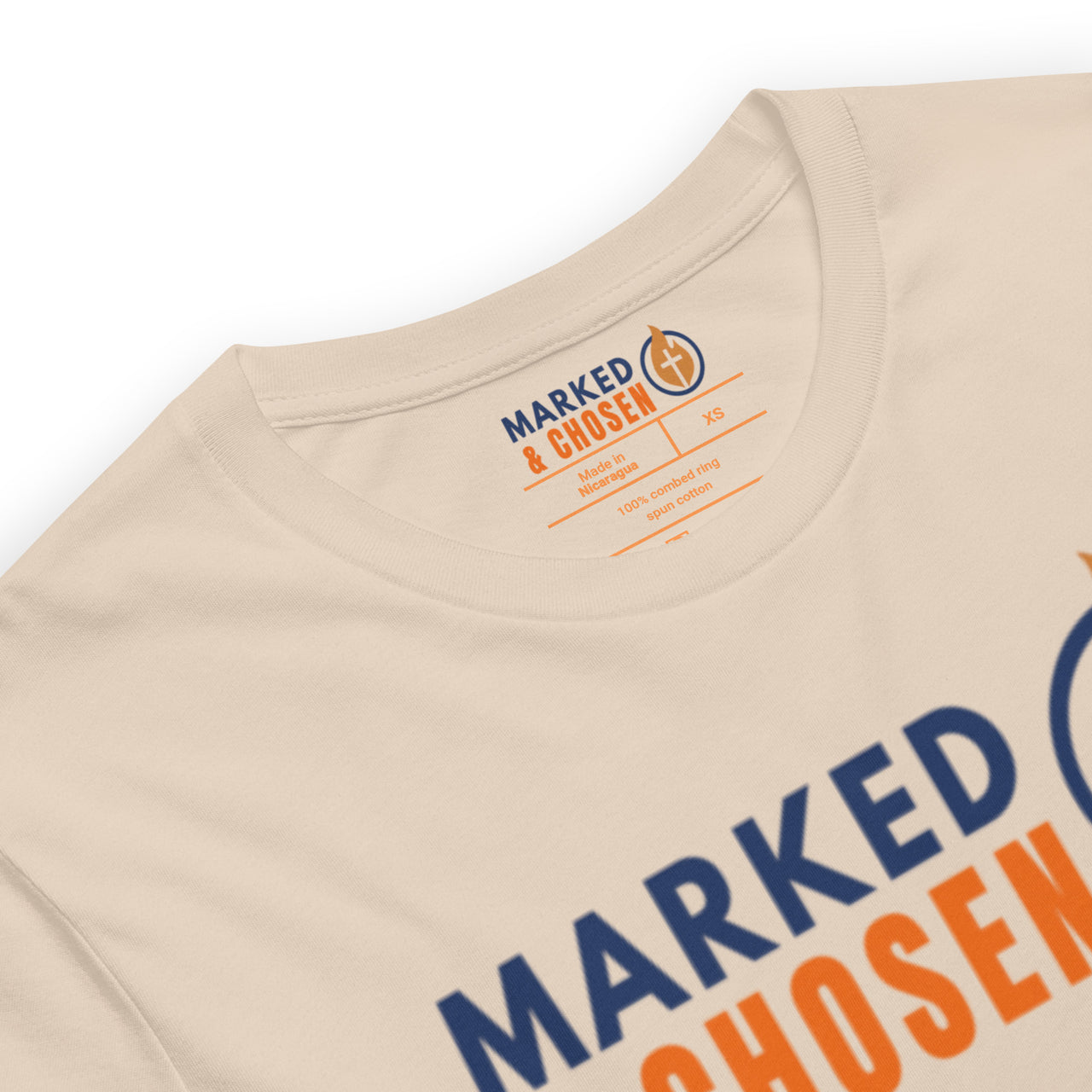 Cream Christian t-shirt – printed neck label for comfort and spiritual branding