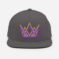 Dark grey Royalty snapback – geometric crown embroidered in gold and purple