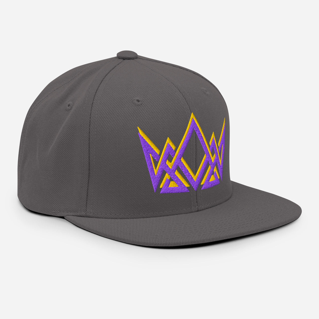 Dark grey Christian snapback – angled front crown embroidery in royal colors