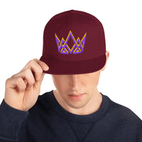 Man wearing maroon Christian snapback – flat brim with embroidered Kingdom crown in gold and purple