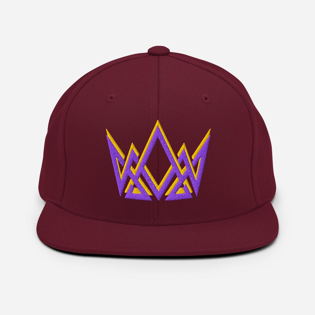 Maroon Royalty Christian snapback – embroidered purple and gold crown on structured flat brim