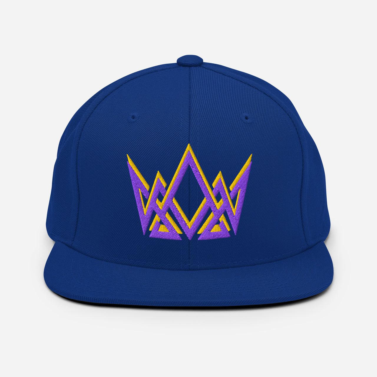 Royal blue Christian snapback – embroidered crown in gold and purple