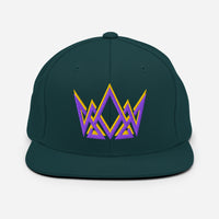 Spruce green Royalty snapback – bold embroidered crown design in purple and gold