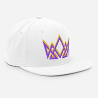 White gospel snapback – angled front crown embroidery with royal identity colors