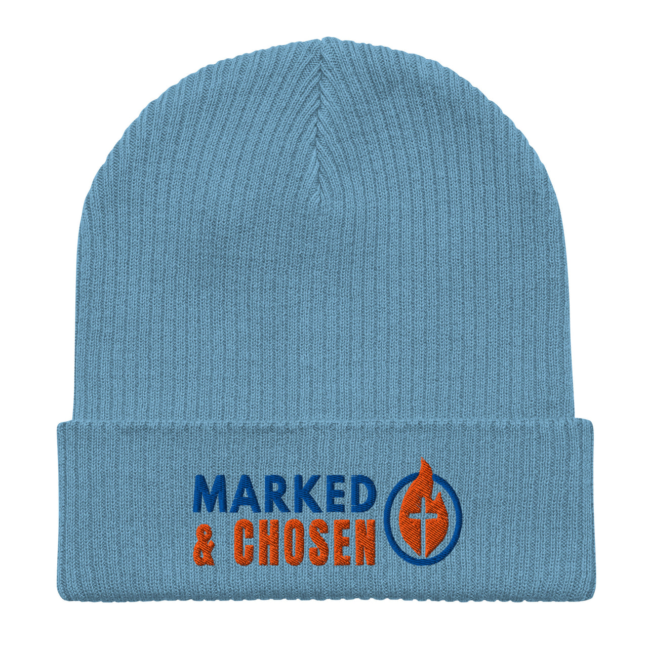 Marked & Chosen light blue ribbed beanie – breathable Christian apparel made with organic cotton