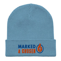 Marked & Chosen light blue ribbed beanie – breathable Christian apparel made with organic cotton