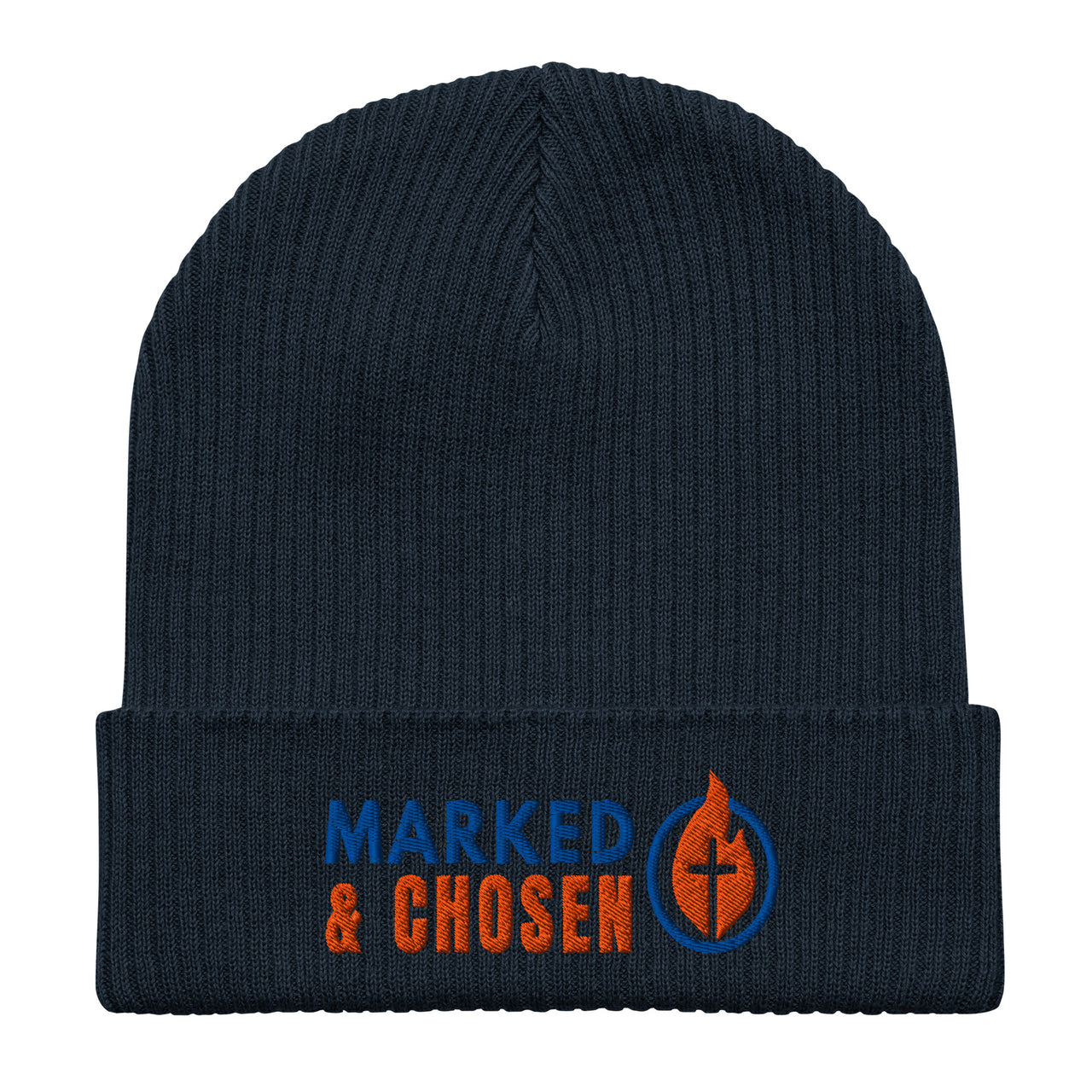 Marked & Chosen navy blue beanie – soft organic cotton Christian hat with front embroidery for the faithful