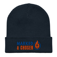 Marked & Chosen navy blue beanie – soft organic cotton Christian hat with front embroidery for the faithful