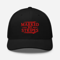 Marked by Stripes black trucker hat – red embroidered Christian front design