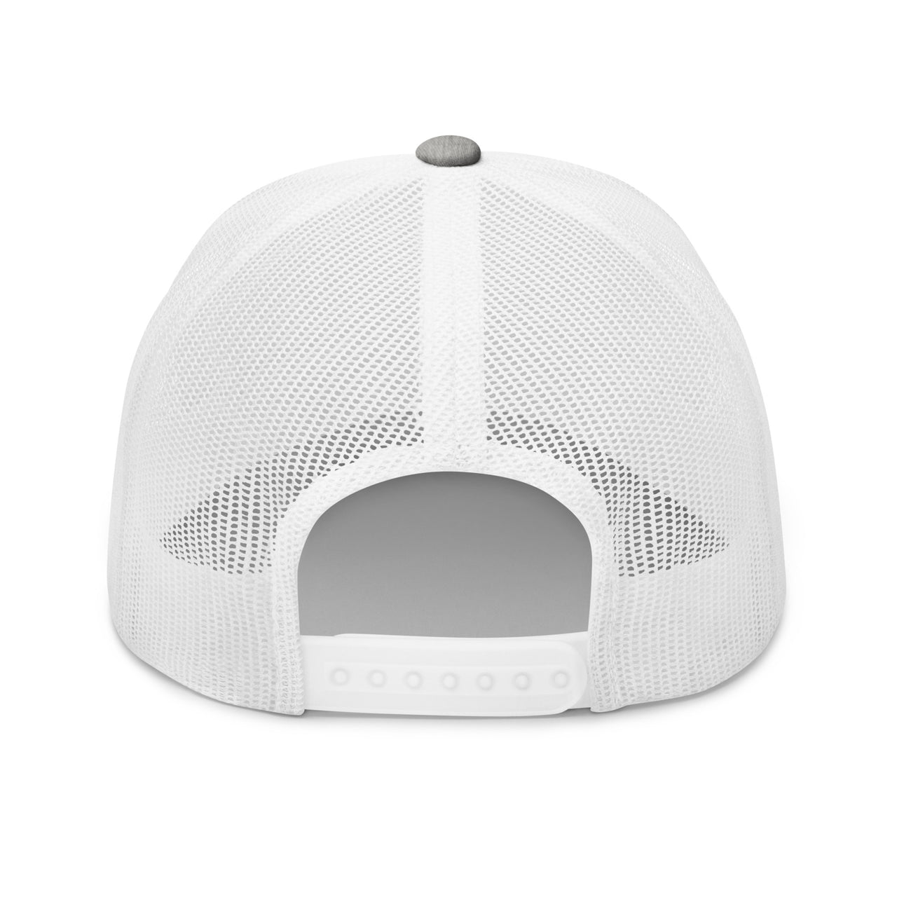 snapback Enclosure of Silver and white trucker hat with Marked & Chosen flame emblem – Christian apparel