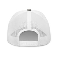 snapback Enclosure of Silver and white trucker hat with Marked & Chosen flame emblem – Christian apparel