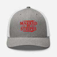 Heather grey and white Christian trucker hat – red embroidered front panel
