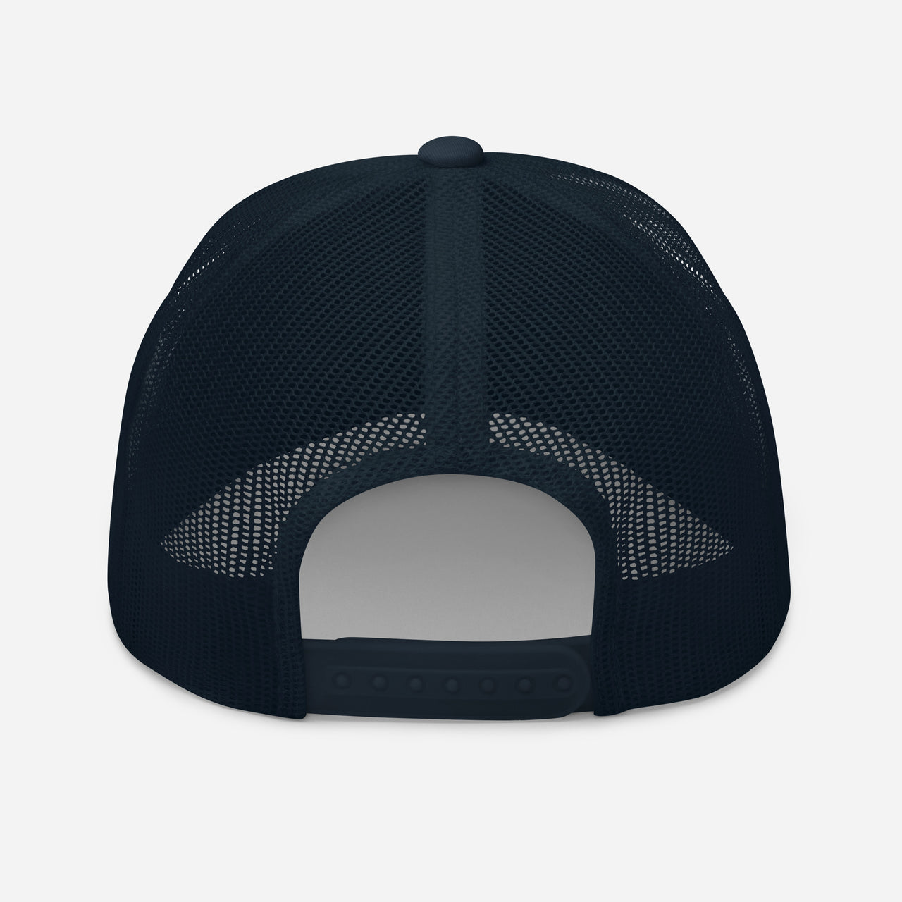 Navy Christian trucker cap – red embroidered gospel with navy mesh back