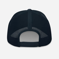 Navy Christian trucker cap – red embroidered gospel with navy mesh back