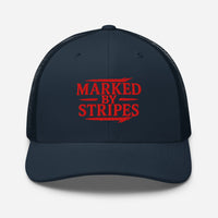 Navy Christian trucker cap – red embroidered gospel front design