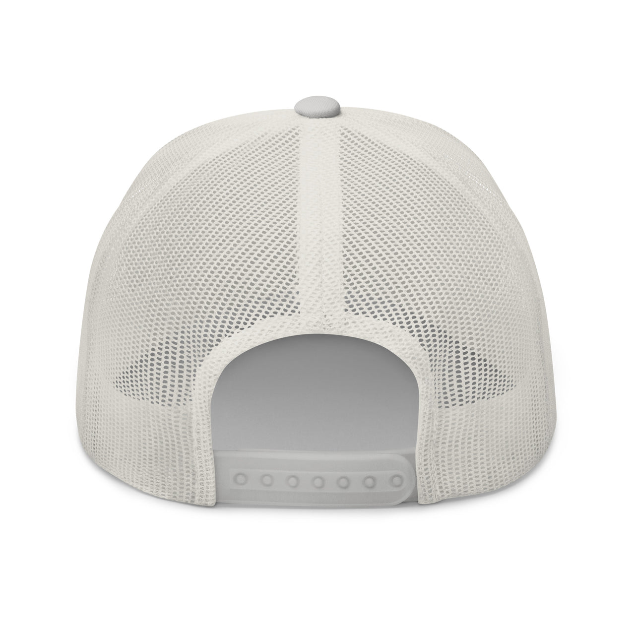 Snapback enclosure back Silver and white trucker hat with Marked & Chosen flame emblem – Christian apparel