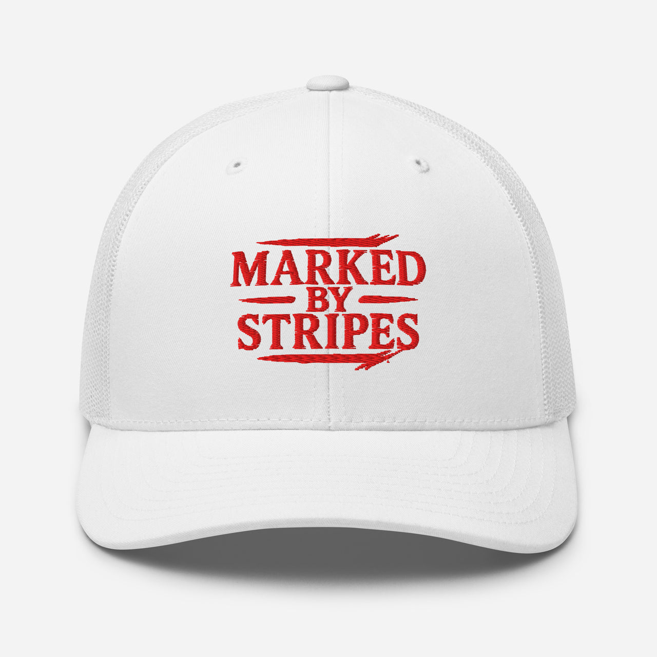 White Christian trucker cap – red front embroidery