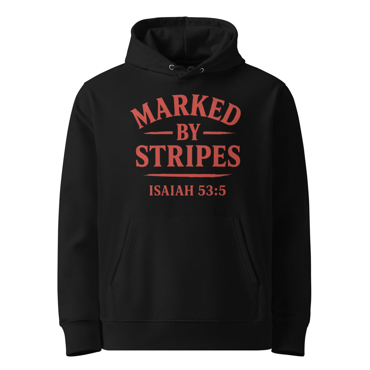 Marked by Stripes black Christian hoodie – red front logo