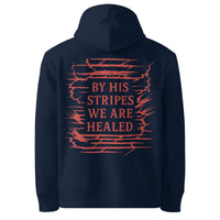 Navy blue Christian hoodie – red back scripture design