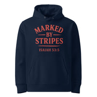 Navy blue Christian hoodie – red Marked by Stripes front
