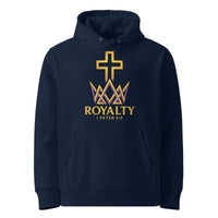 Navy blue Royalty Christian hoodie – printed gold cross and crown front