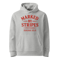 Heather grey Christian hoodie – red Marked by Stripes front logo