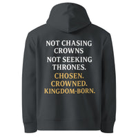 Dark grey Royalty hoodie – full gospel identity word stack on back