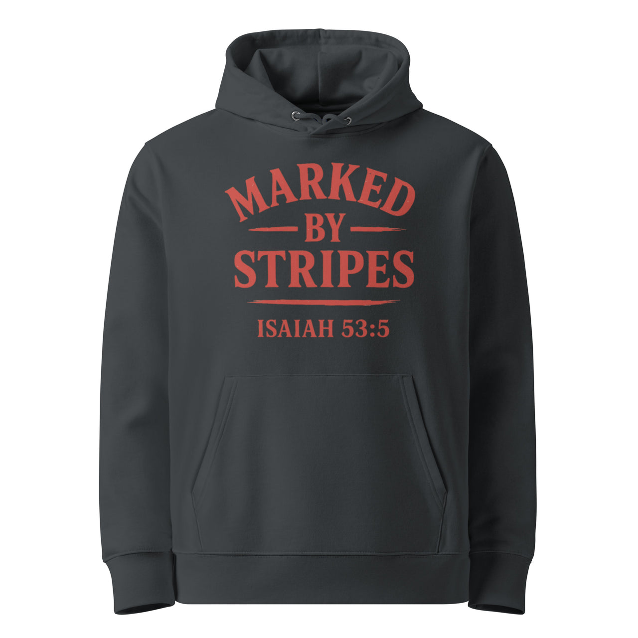 Dark grey Christian hoodie – red faith-based design front